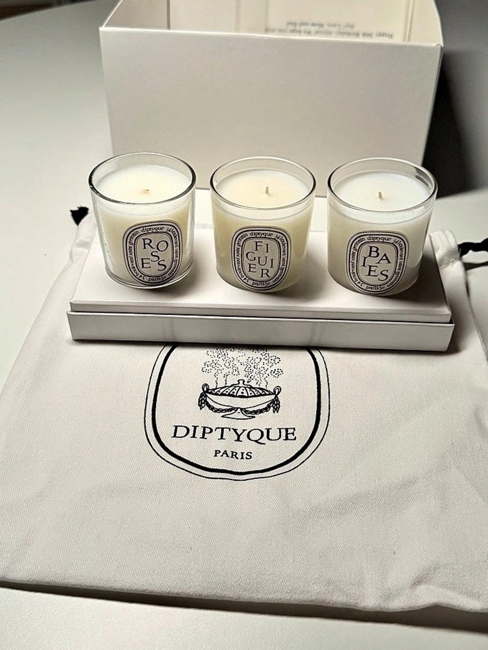 Diptyque Baies, Figuier & Roses candle set in White